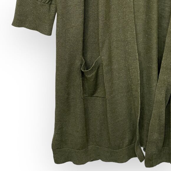 Jones Studio Open Front Cardigan Sweater Women Size XL Green Pocket Linen - Picture 4 of 11